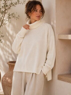 Zaket & Plover Merino Wool Blend Turtleneck Oversized Sweater